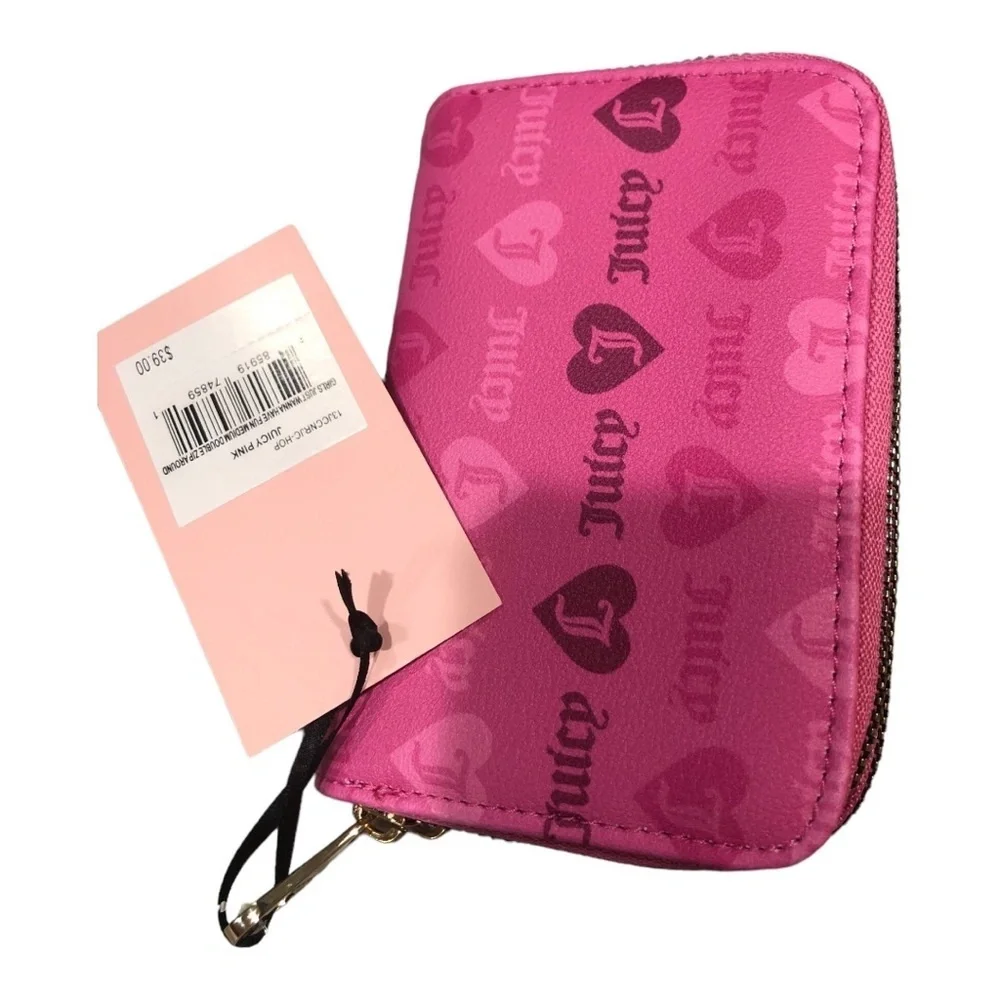Juicy Couture juicy pink girls just‎ wanna have fun double zip around wallet new